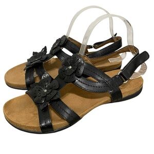 Natural Soul by Naturalizer Avril All Thru Comfort Flat Sandals Black Floral 9M